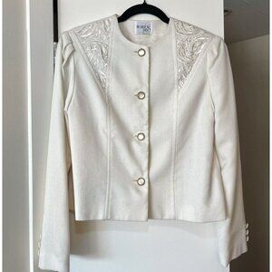 Vintage Brownstone Blazer With Embroidery Cream Ivory Blazer Size S USA Made